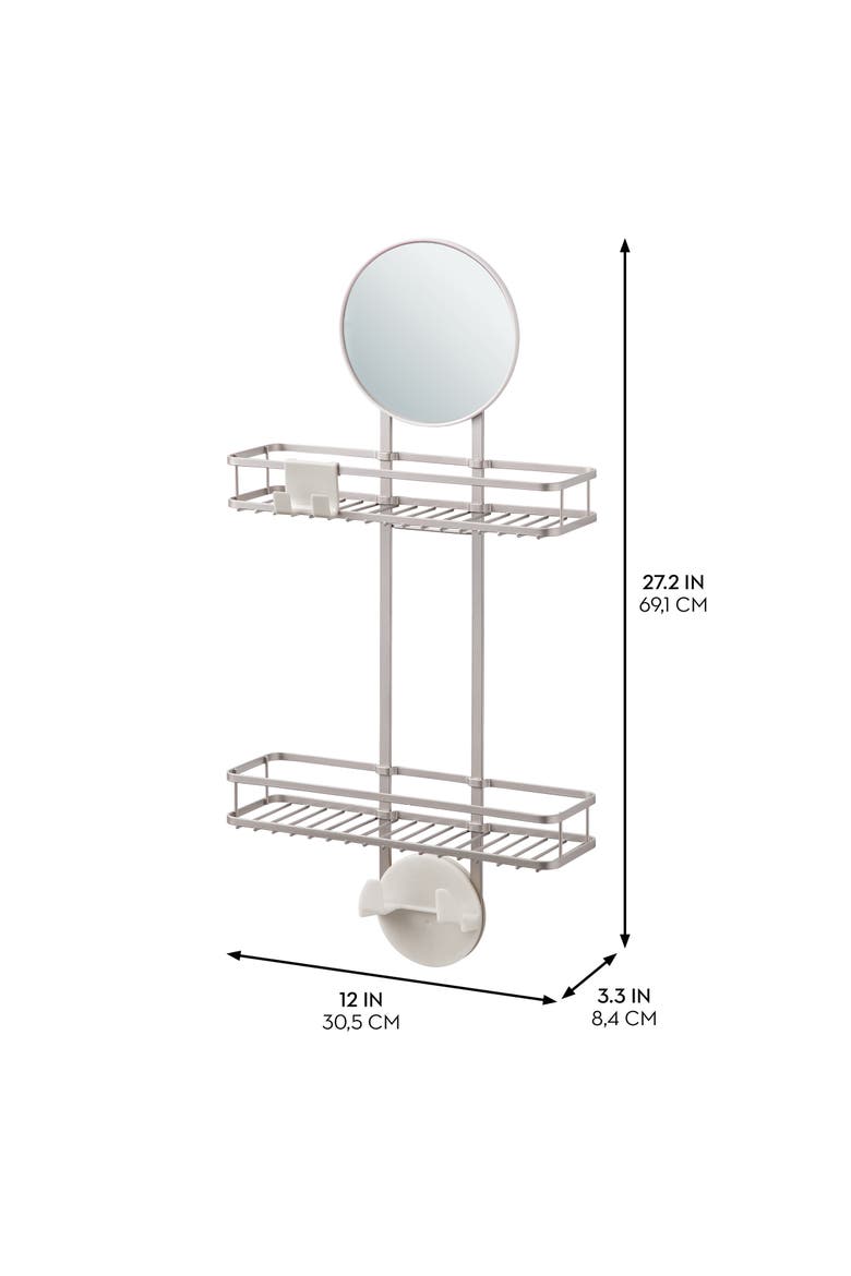 Self-Adhesive Shower Caddy with Mirror & Hooks - Satin, Alternate, color, Satin Silver