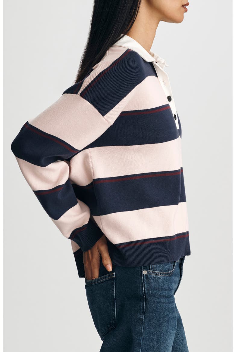 Stripe Rugby Polo Sweater, Alternate, color, PEACOAT STRIPE