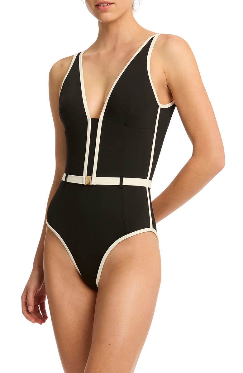 Sea Level Bound Belted One-Piece Swimsuit, Alternate, color, 