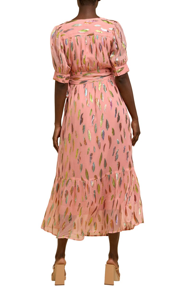 CIEBON Whitney Metalllic Print Wrap Dress, Alternate, color, Dusty Pink