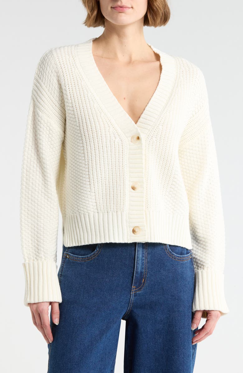 Vigoss Textured V-Neck Cardigan, Main, color, Creme