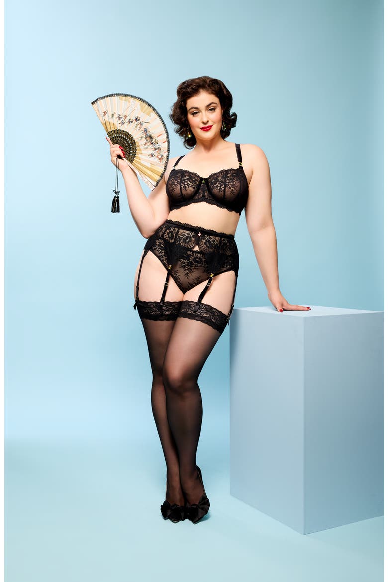 Floradora Curve Embroidered Underwire Balconette Bra, Alternate, color, BLACK