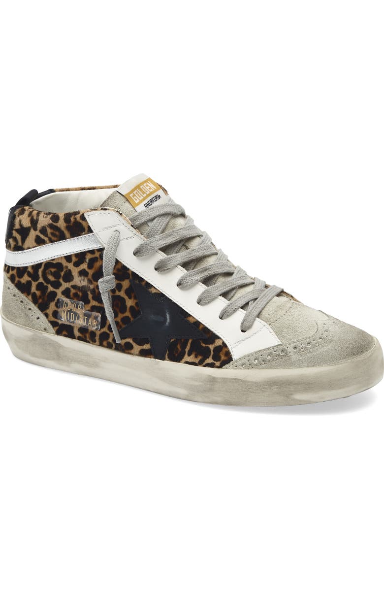 Golden Goose Mid Star Genuine Calf Hair Sneaker, Main, color, Leopard Print Calf Hair/Black