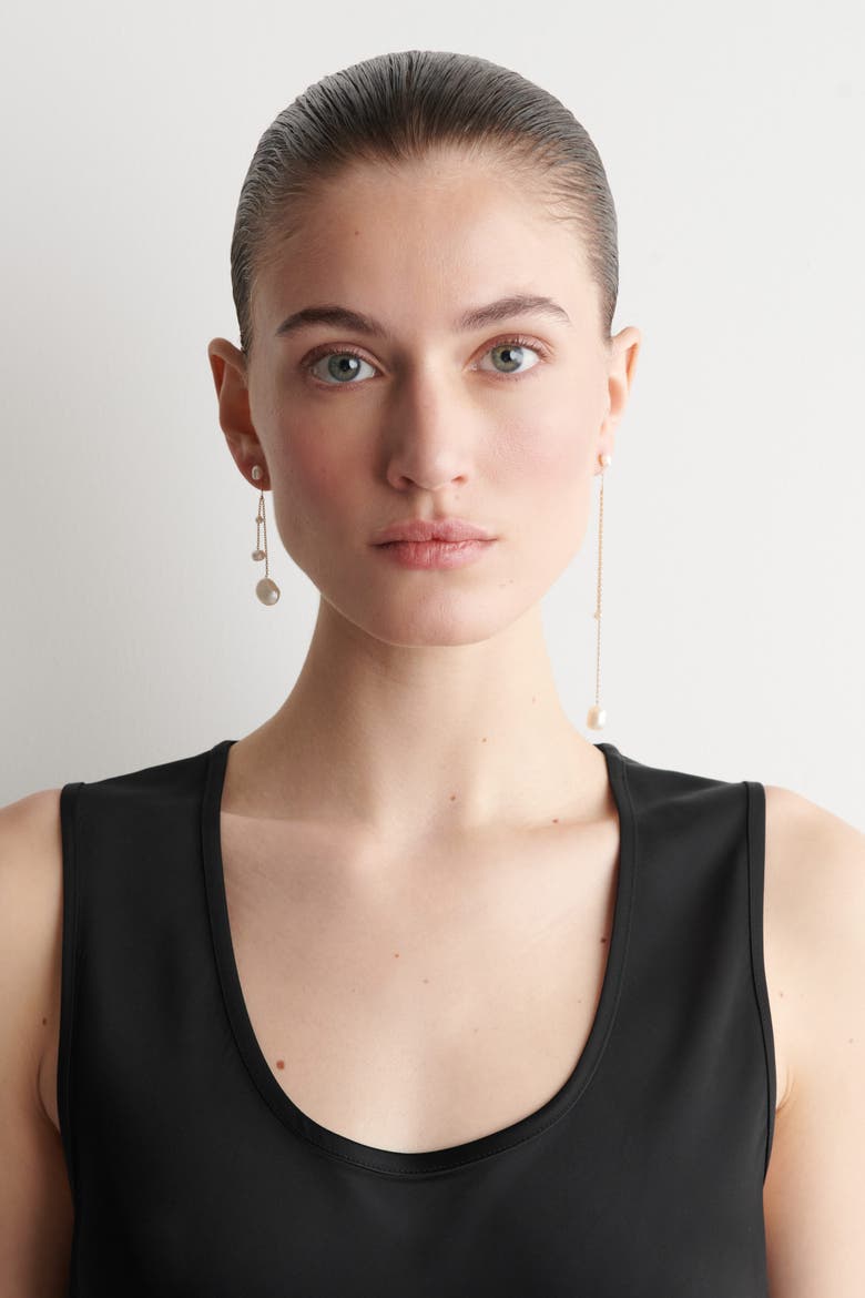 Mismatched Chain Freshwater Pearl Earrings, Alternate, color, PEARL / GOLD