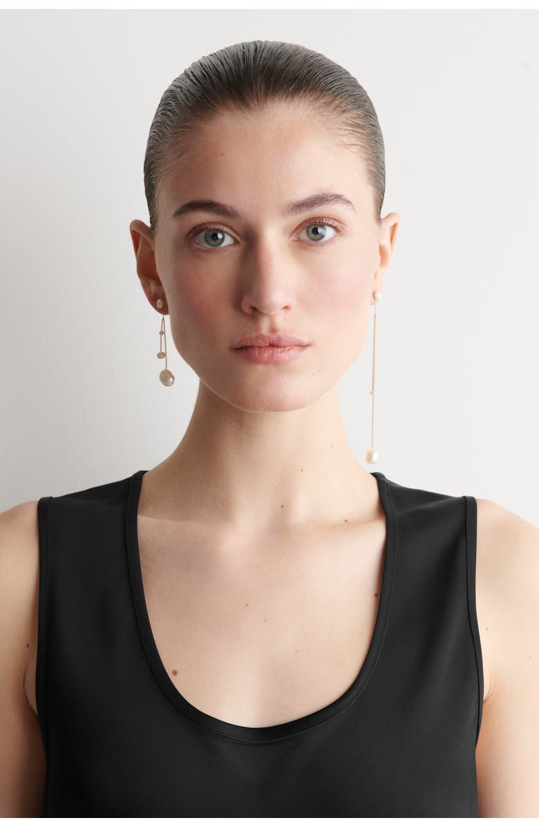 COS Mismatched Chain Freshwater Pearl Earrings, Alternate, color, Pearl / Gold