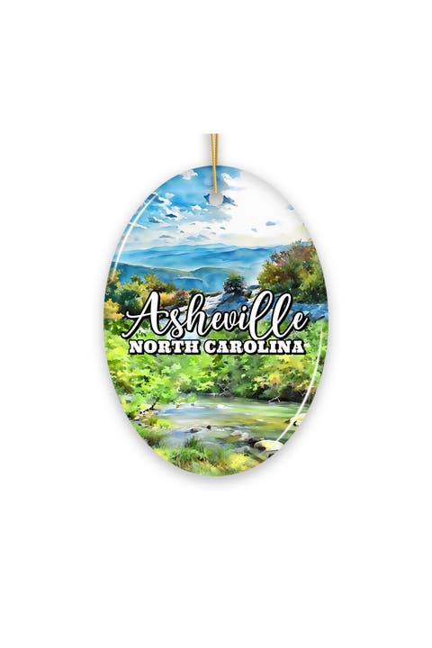 Asheville 1797 Watercolor Mountain Town Oval Ornament
