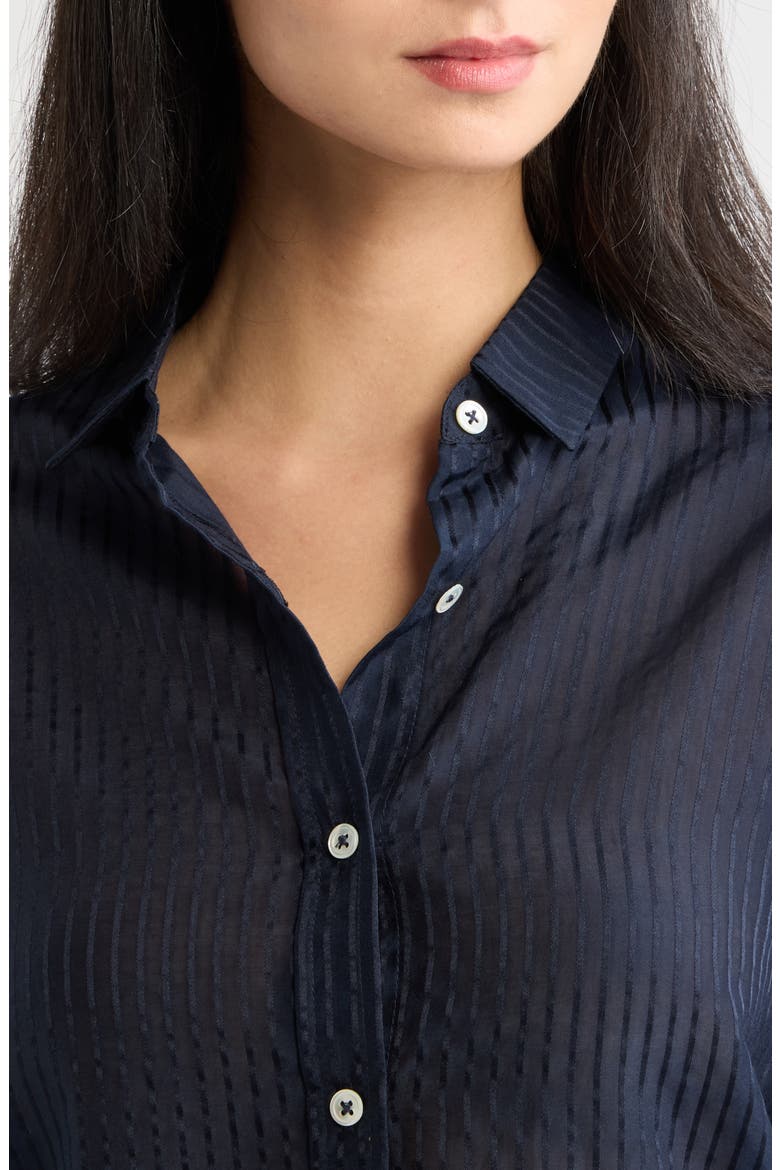 Striped Silk Blend Button-Up Shirt, Alternate, color, NAVY SHEER STRIPE