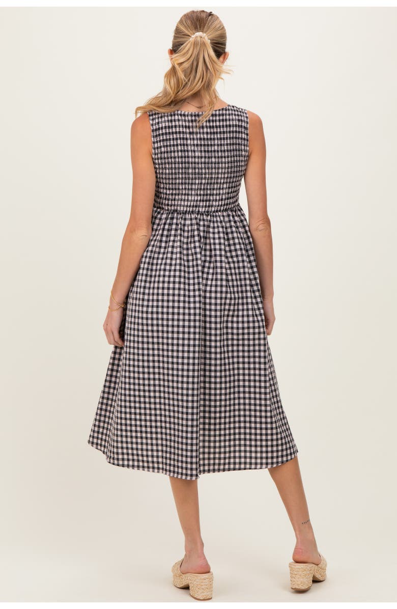 PinkBlush Gingham Smocked Sleeveless Midi Dress, Alternate, color, Black