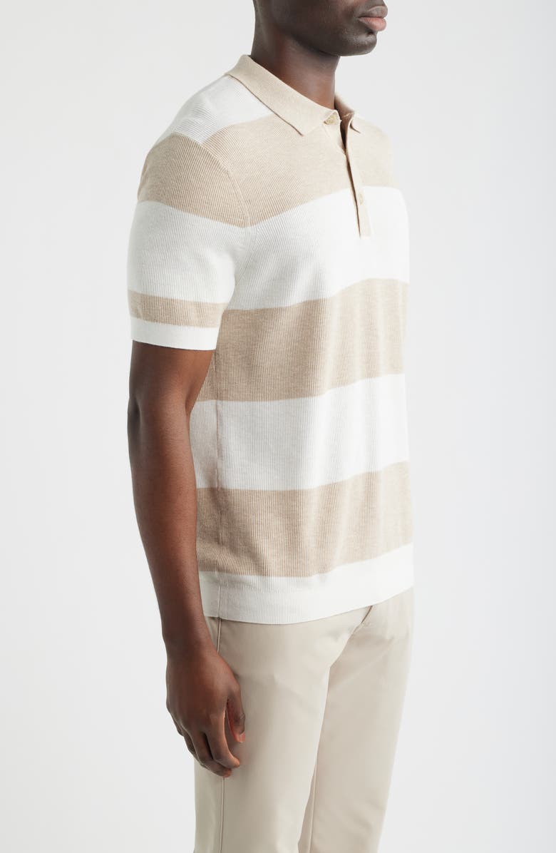 Scott Barber Stripe Rib Polo Sweater, Alternate, color, Flax