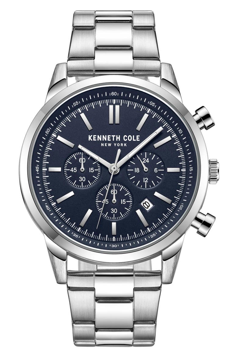 Chronograph Quartz Bracelet Watch, 45mm, Main, color, SILVER