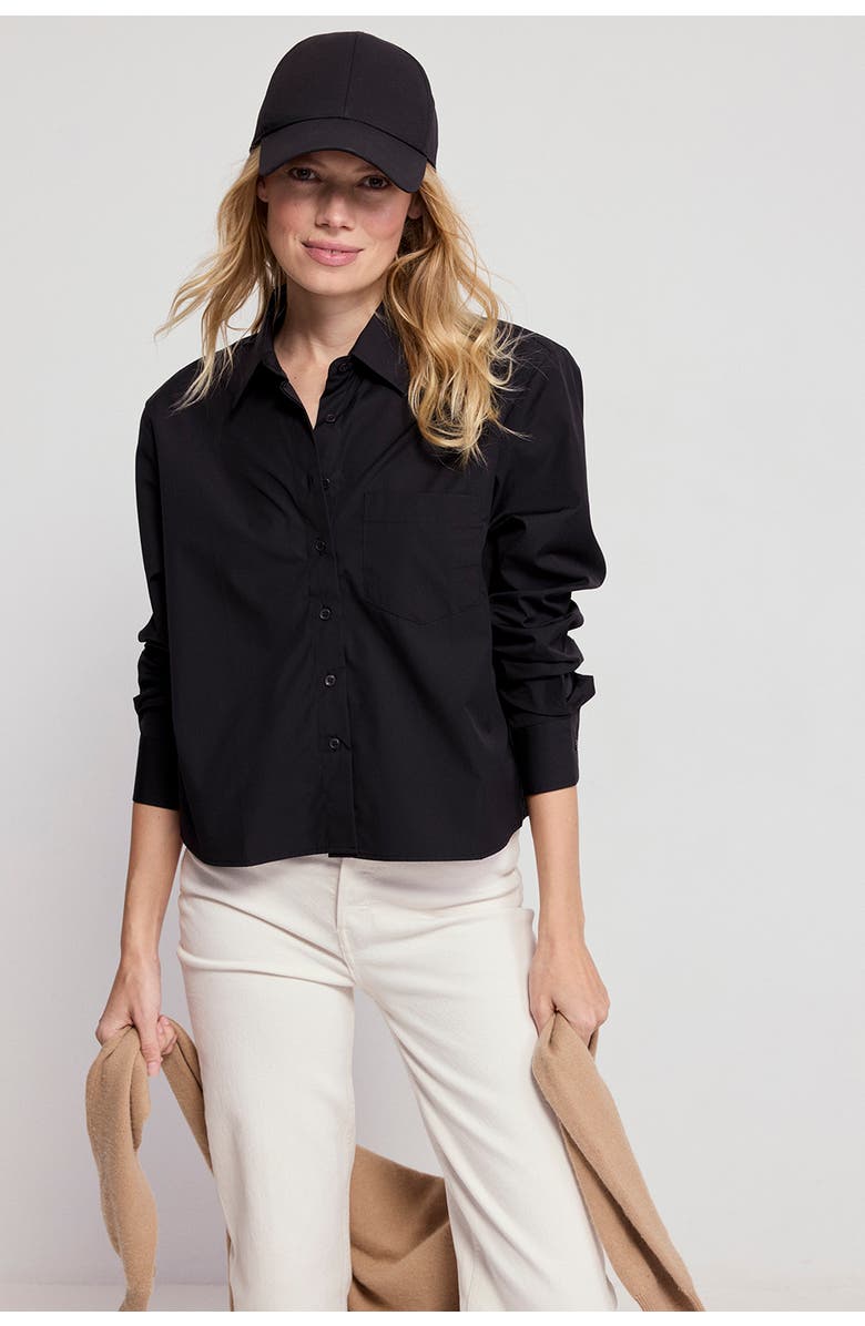 The Shirt by Rochelle Behrens The Long Sleeve Boxy Crop Shirt, Main, color, Black