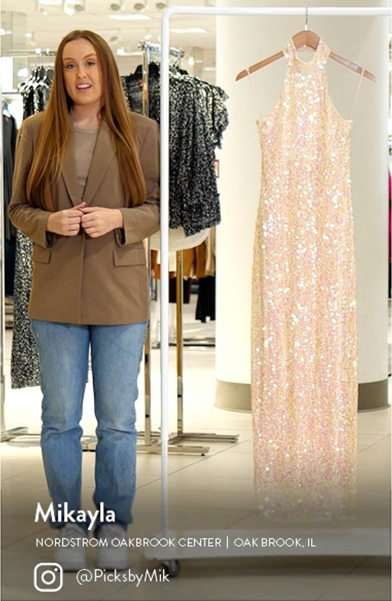 The Aria Sequin Mock Neck Gown, sales video thumbnail