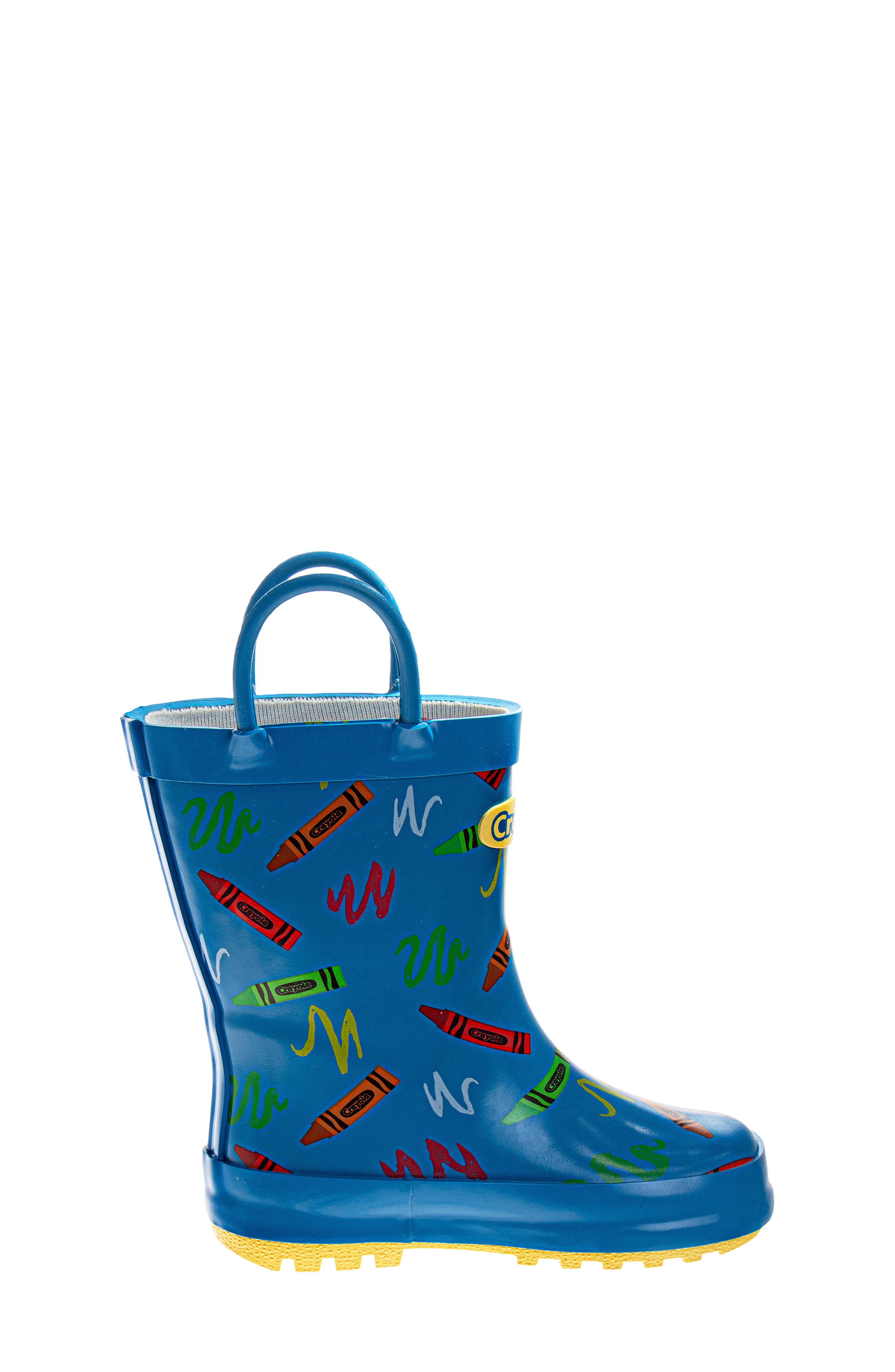 Kids' Crayon Print Rain Boot, Alternate, color, BLUE