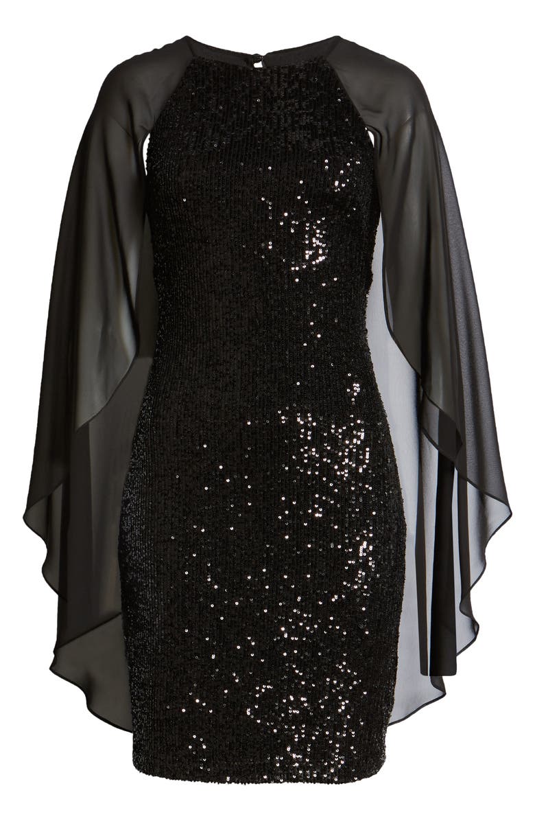 Vince Camuto Sequin Long Cape Sleeve Sheath Cocktail Dress, Alternate, color,