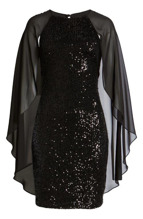 Vince Camuto Sequin Long Cape Sleeve Sheath Cocktail Dress In Black