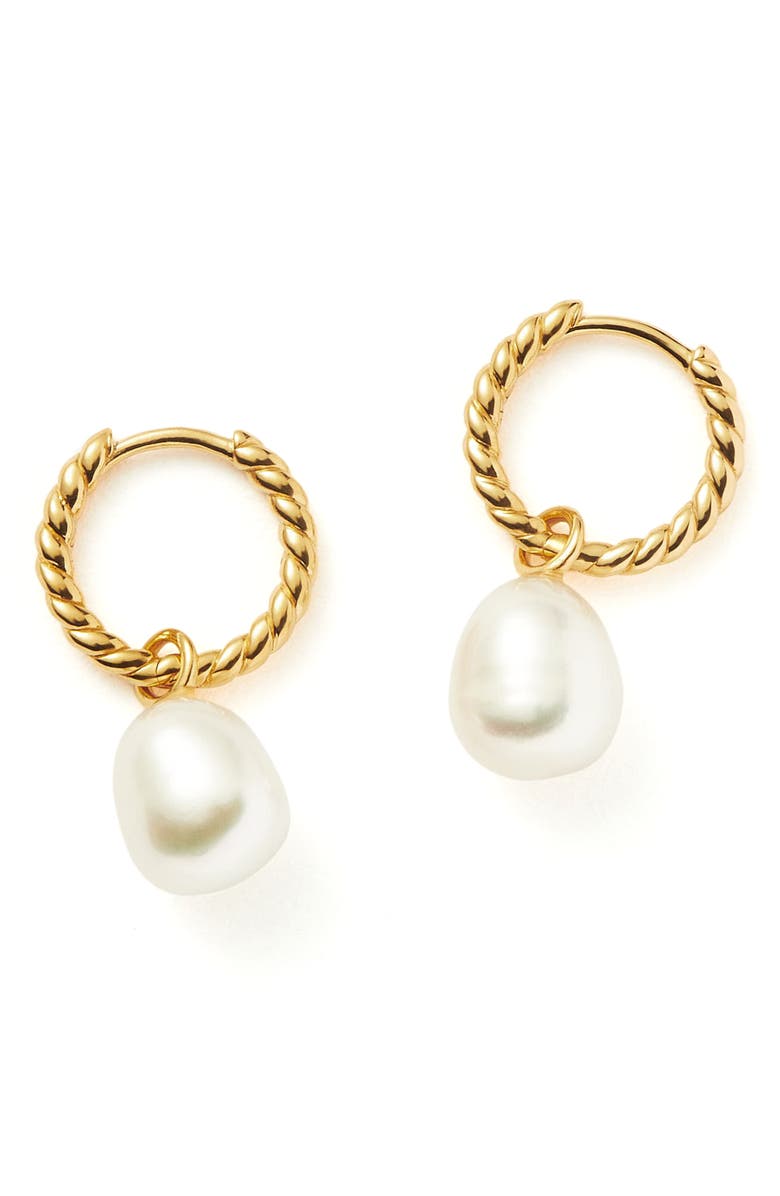 Missoma 18K Gold Vermeil Pearl Drop Twisted Huggie Hoop Earrings, Main, color, 
