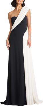 Tadashi Shoji One-Shoulder Colorblock Gown
