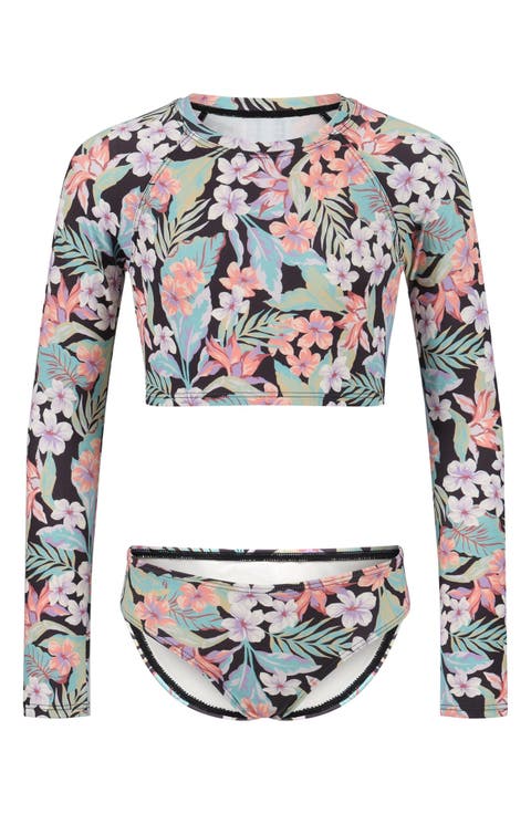 Kids' Sunshine Diaries Crop Rashguard Two-Piece Swimsuit (Big Kid)
