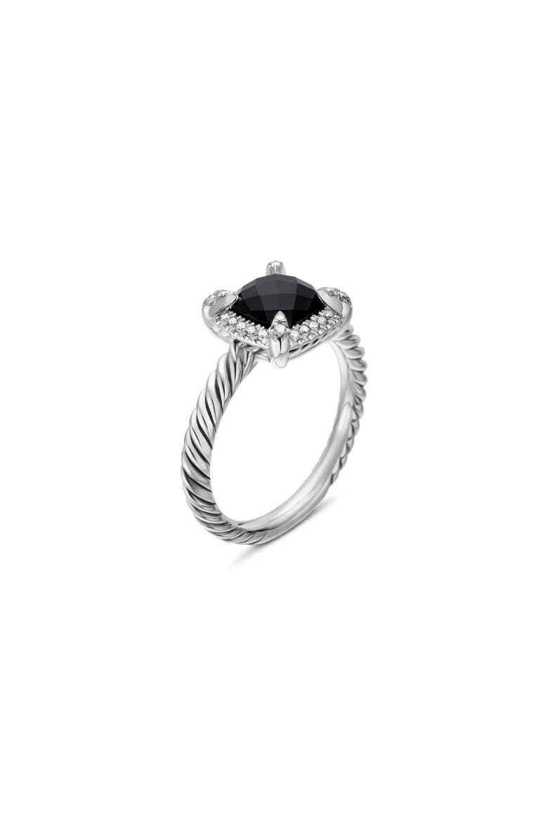 Petite Chatelaine® Pavé Bezel Ring with Semiprecious Stone and Diamonds, Alternate, color, SILVER PAVE/ BLACK ONYX