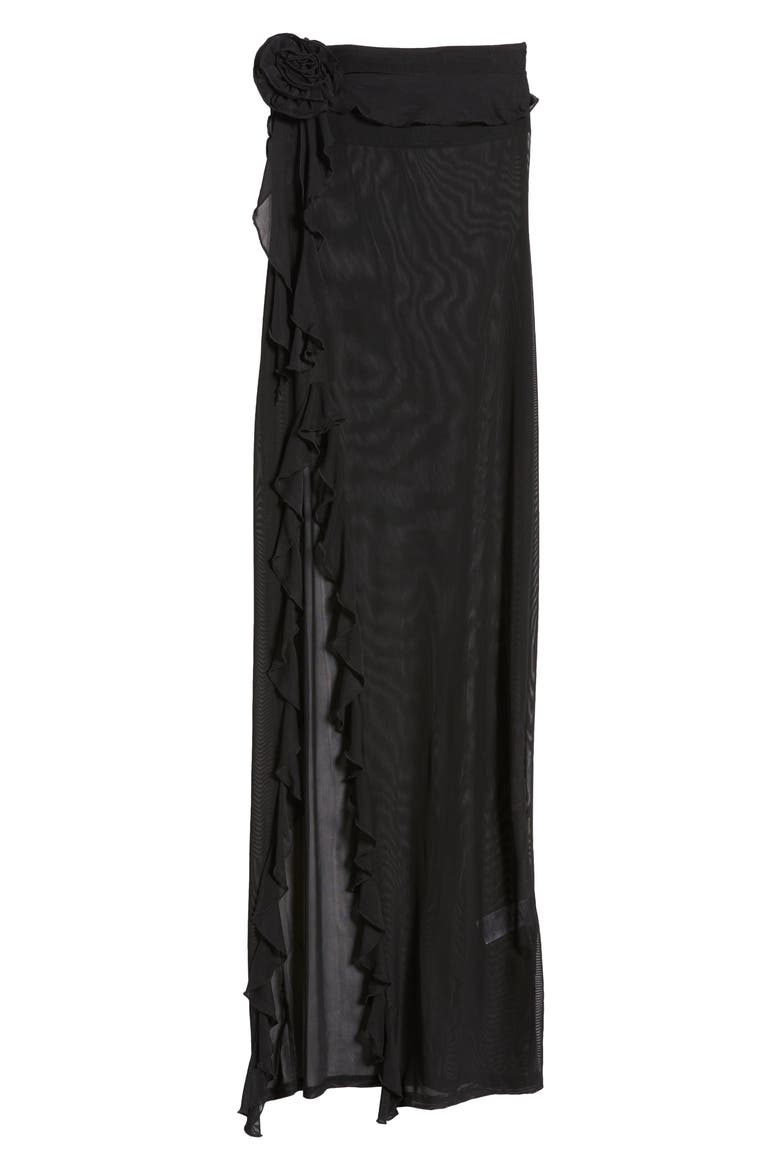 Suri Ruffle Sheer Mesh Strapless Maxi Dress, Alternate, color, BLACK