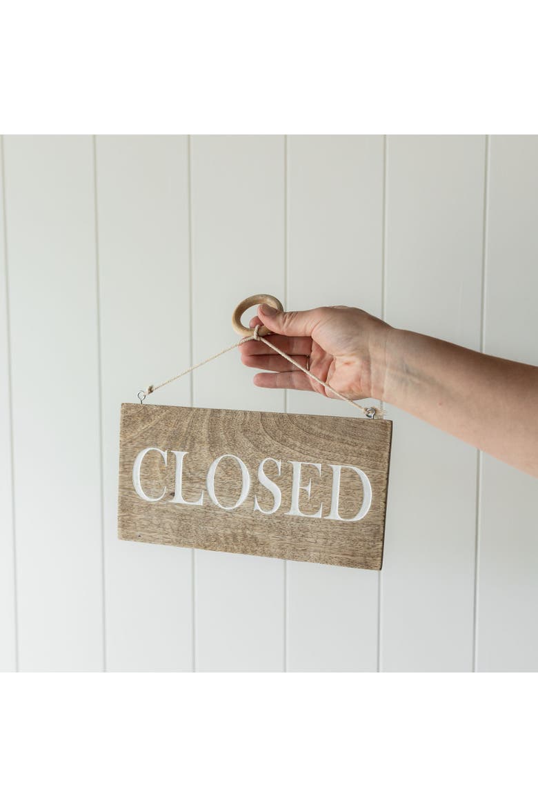 Open or Closed Sign Natural Mango Wood & Metal, Alternate, color, Brown