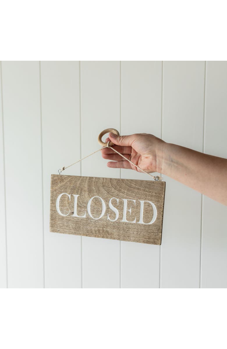 Foreside Home and Garden Open or Closed Sign Natural Mango Wood & Metal, Alternate, color, Brown