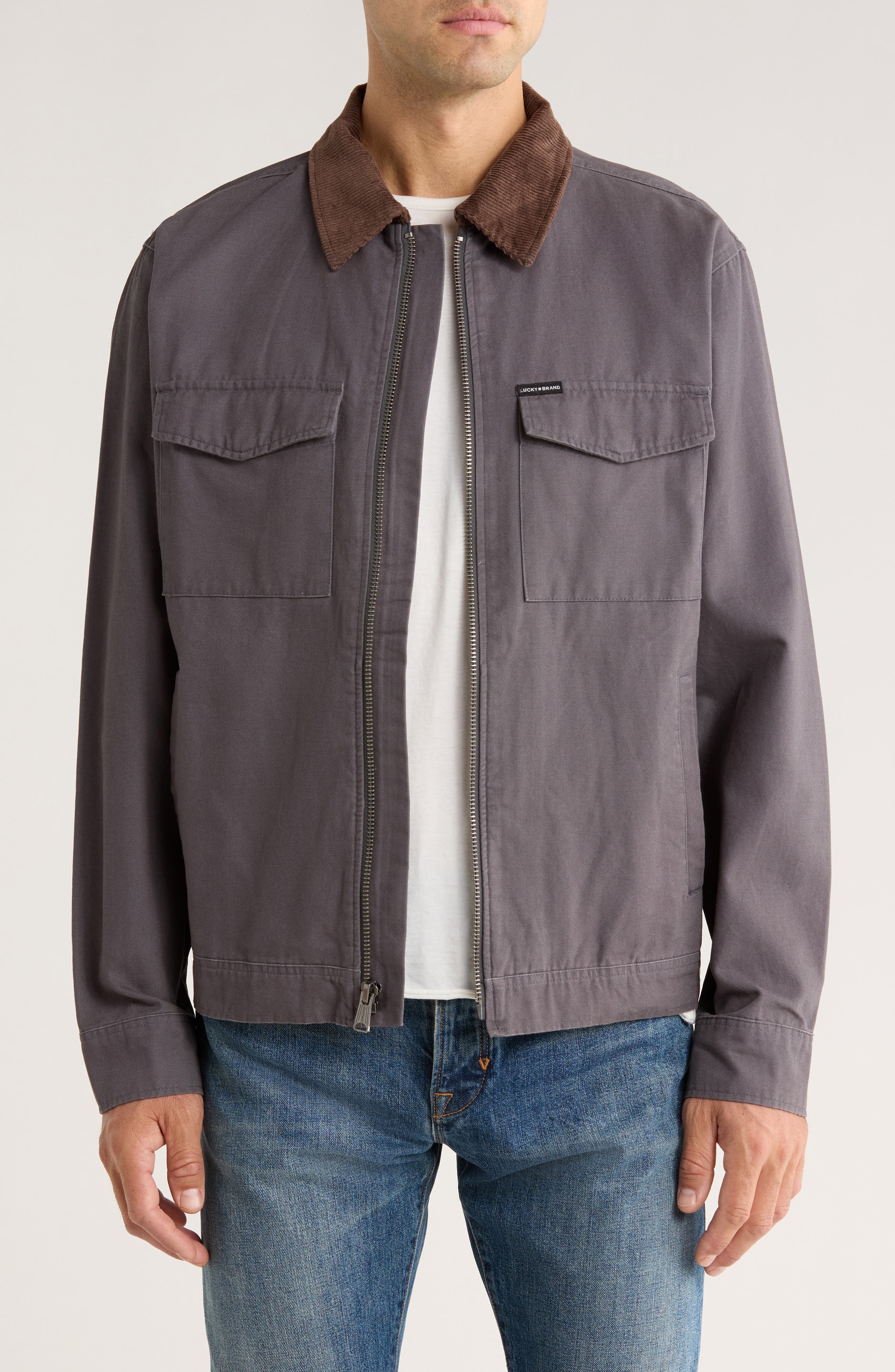 Lucky Brand Corduroy Collar Cotton Canvas Work Jacket