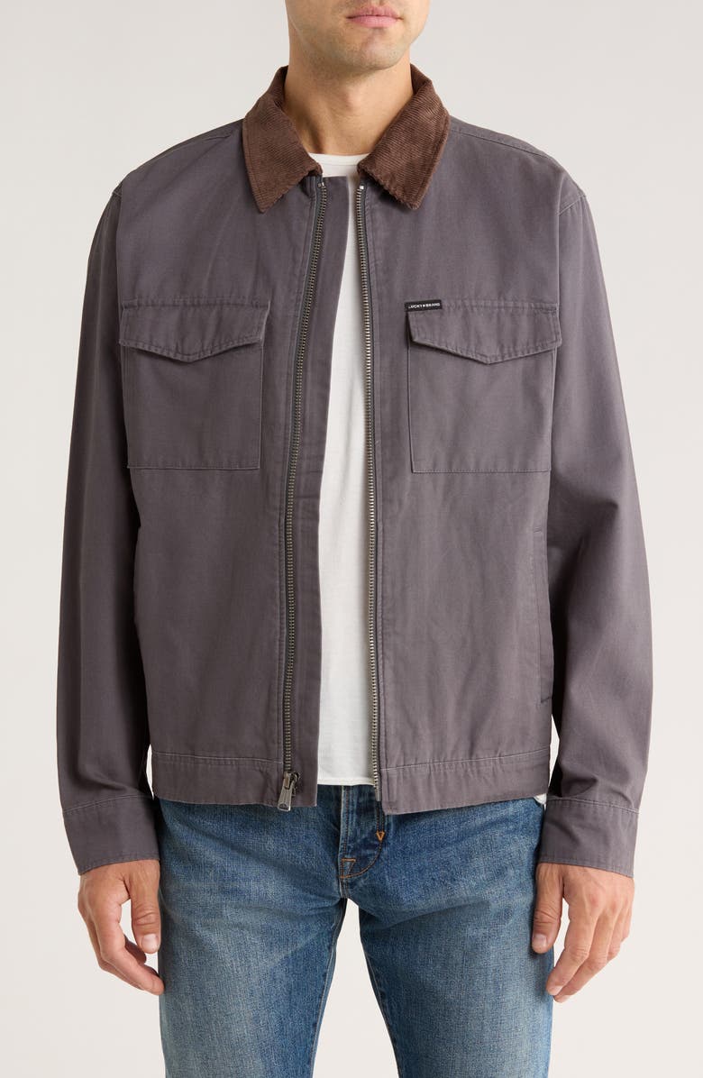 Lucky Brand Corduroy Collar Cotton Canvas Work Jacket, Main, color, Turbulence