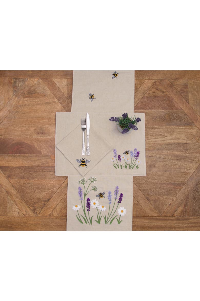 Lavender & Bee Garden Embroidered Machine Washable Napkins Set of 6, Alternate, color, Beige