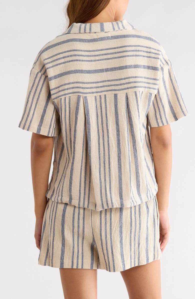 Elan Knit Short Sleeve Button-Up Cover-Up Shirt, Alternate, color, Blue Stripe