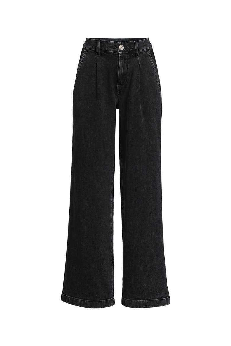 Plus Size High Rise Soft Denim Pleated Wide Leg Trousers, Alternate, color, Black Wash