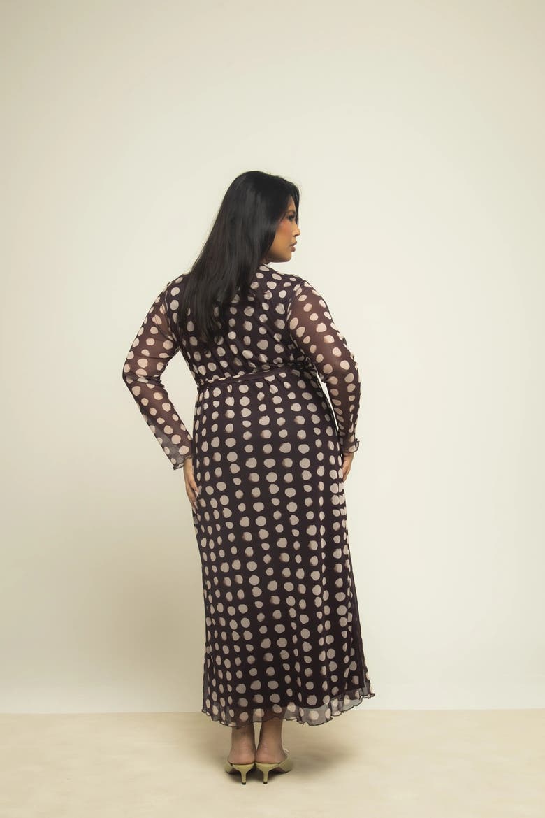 Polka Dot Wrap Midaxi Dress, Alternate, color, Brown