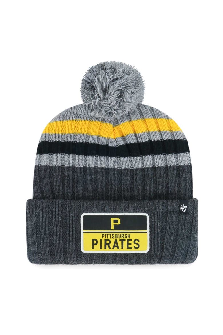 Men's '47 Gray Pittsburgh Pirates Stack Cuffed Knit Hat with Pom, Main, color, Gray