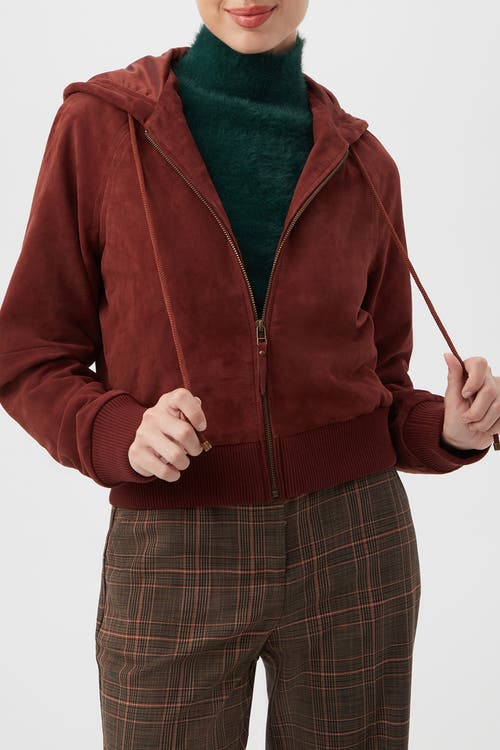 Trina Turk Dalma Suede Hooded Jacket In Brown