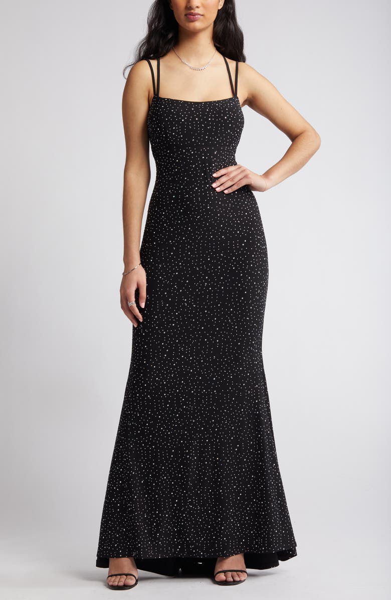 Jump Apparel Rhinestone Strappy Gown, Alternate, color, Black