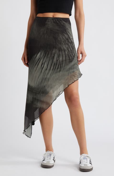 Asymmetric Mesh Midi Skirt