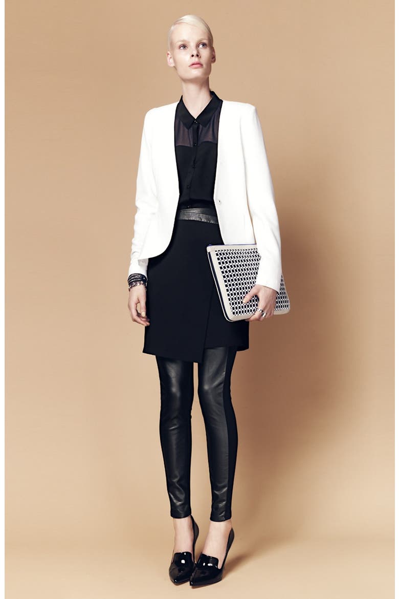 Asymmetrical Faux Wrap Skirt, Alternate, color, BLACK