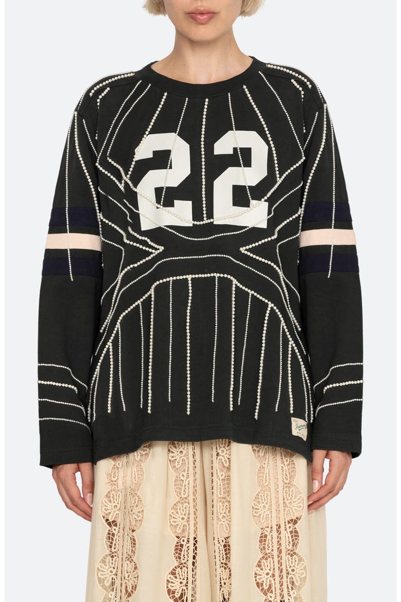 Quinn Beaded Graphic Long Sleeve T-Shirt, Main, color, GREEN