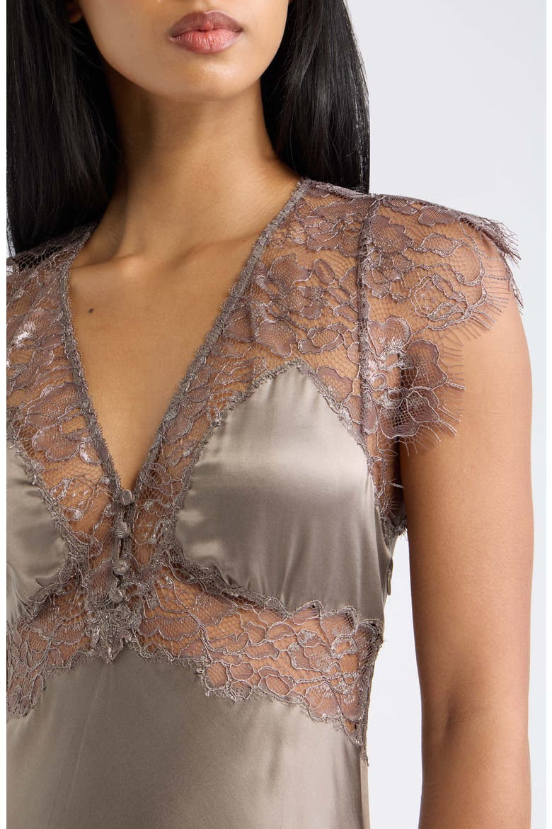 Vella Lace Trim Silk Blend Maxi Dress, Alternate, color, PEWTER SKY