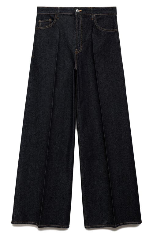 Mango Cotton Pleat Front Wide Leg Jean In Blue