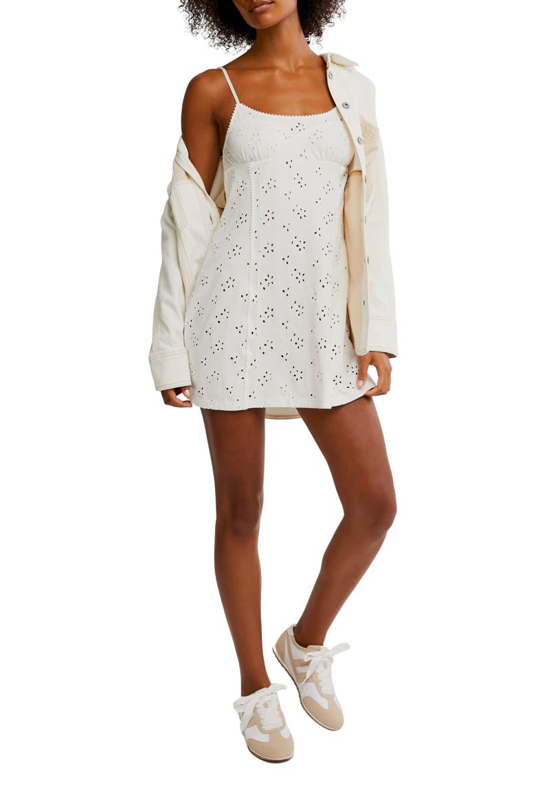 Full Bloom Stretch Cotton Eyelet Mini Slipdress, Main, color, IVORY