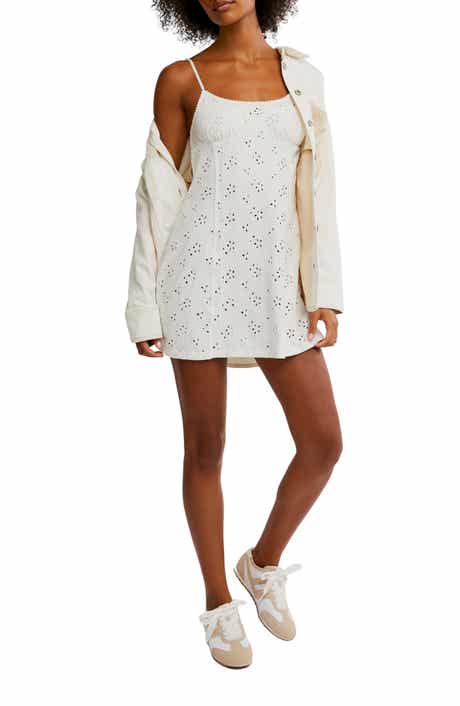 Free People Full Bloom Stretch Cotton Eyelet Mini Slipdress