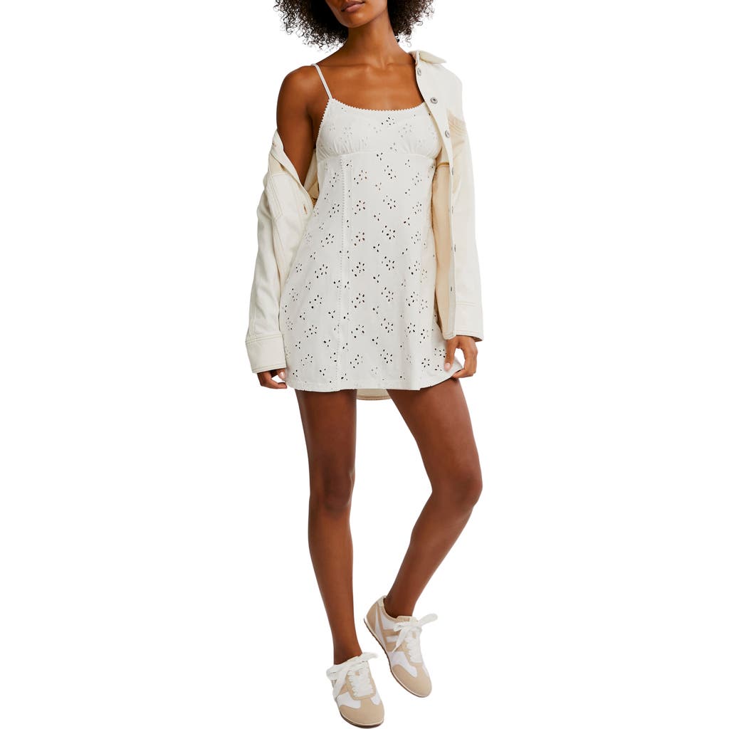 Free People Full Bloom Stretch Cotton Eyelet Mini Slipdress In Neutral