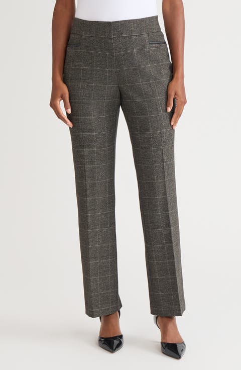 Faux Leather Trim Straight Leg Pants