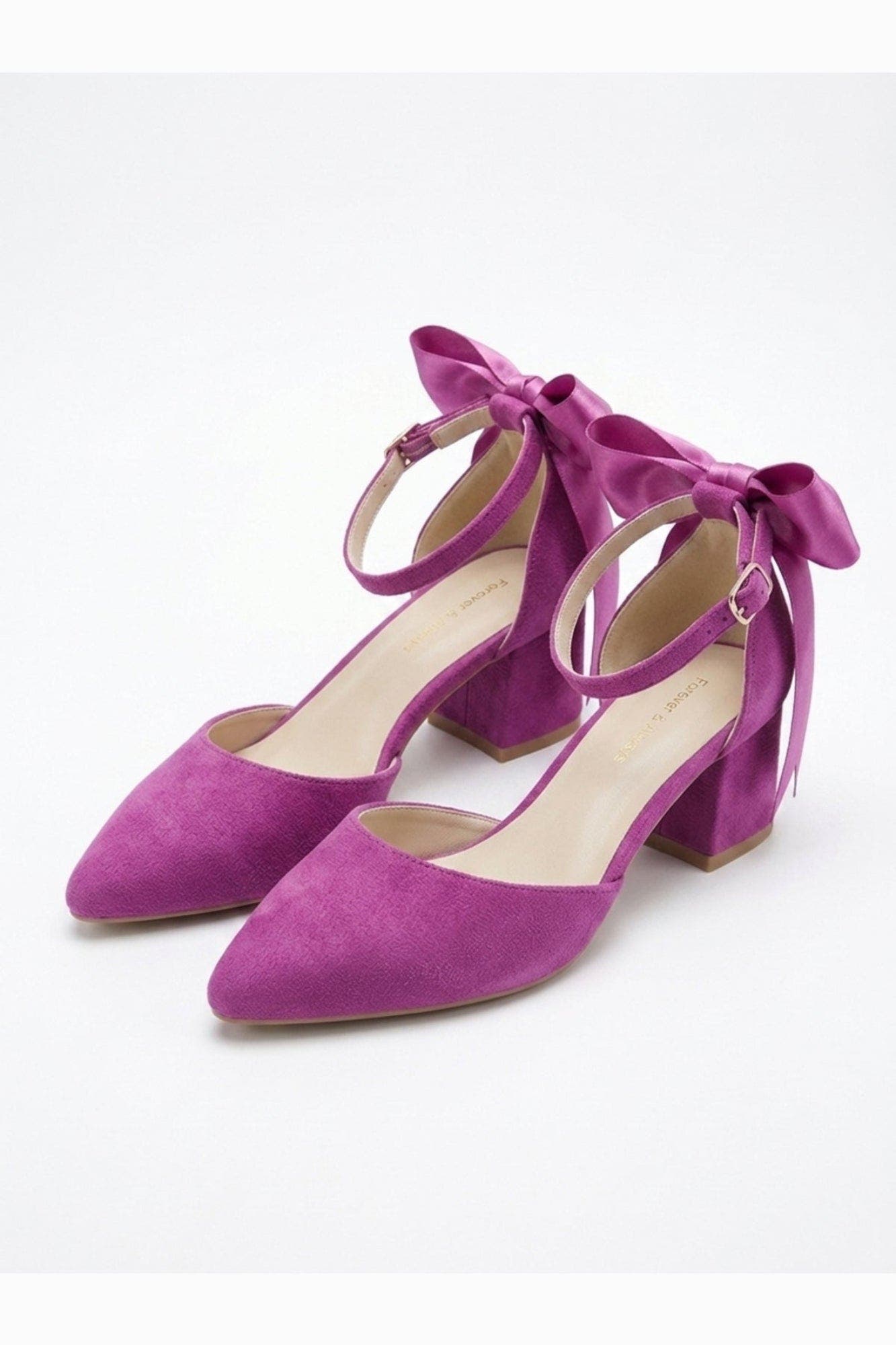 Arielle Bow Ankle Strap Block Heel Pump, Alternate, color, Fuchsia Suede