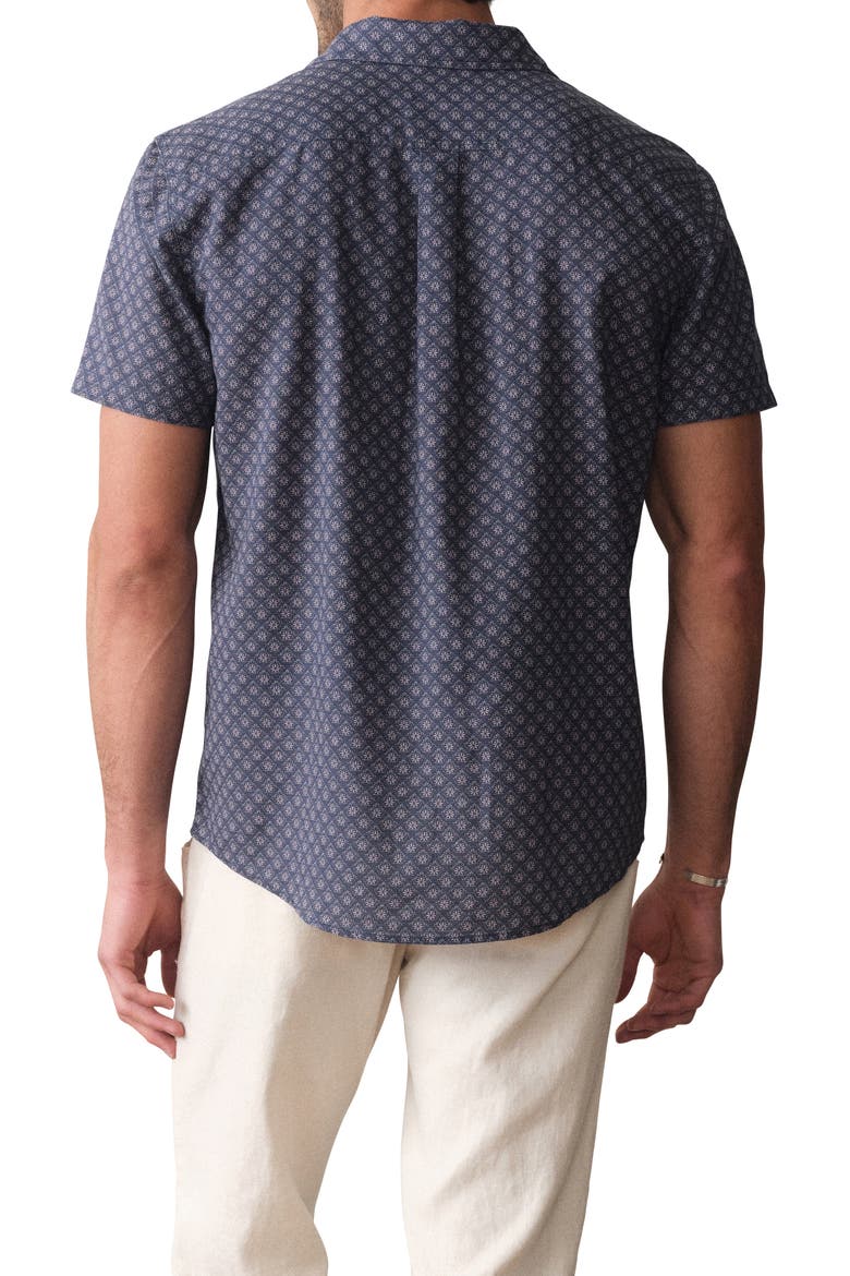 Better-Than-Linen Diamond Print Short Sleeve Button-Up Shirt, Alternate, color, INDIA INK DIAMOND PRINT