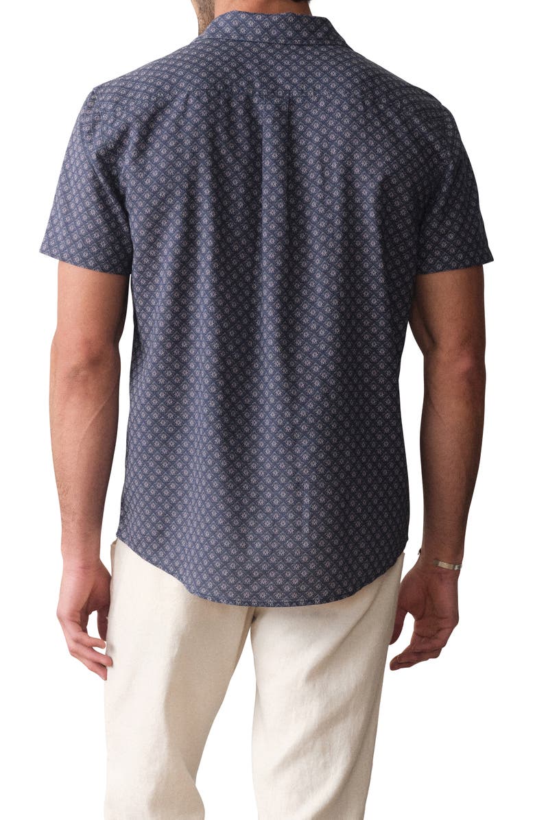 Marine Layer Better-Than-Linen Diamond Print Short Sleeve Button-Up Shirt, Alternate, color, India Ink Diamond Print