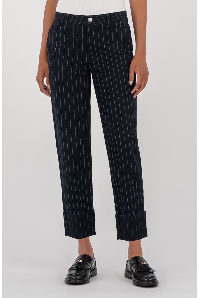 Sienna Pinstripe High Waist Relaxed Straight Leg Jeans, Main, color, NAVY