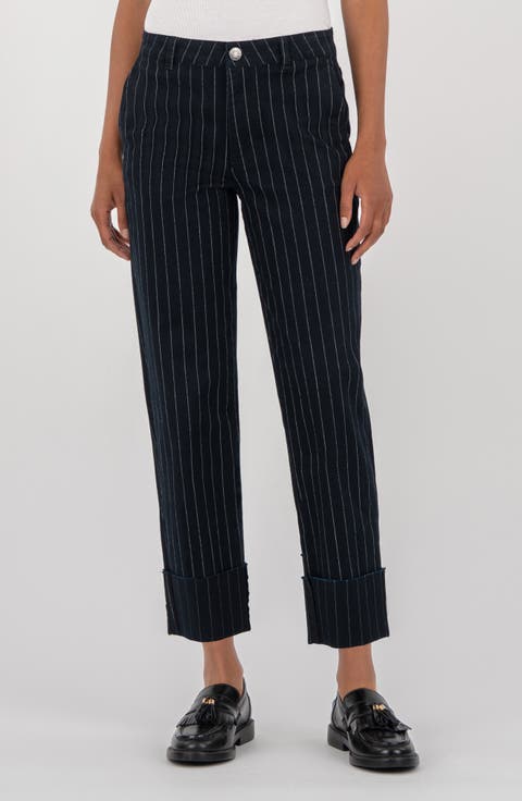 Sienna Pinstripe High Waist Relaxed Straight Leg Jeans