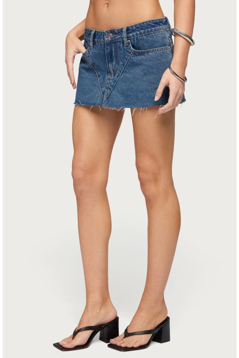 Get Stitched Low Rise Denim Miniskort, Alternate, color, BLUE-WASHED